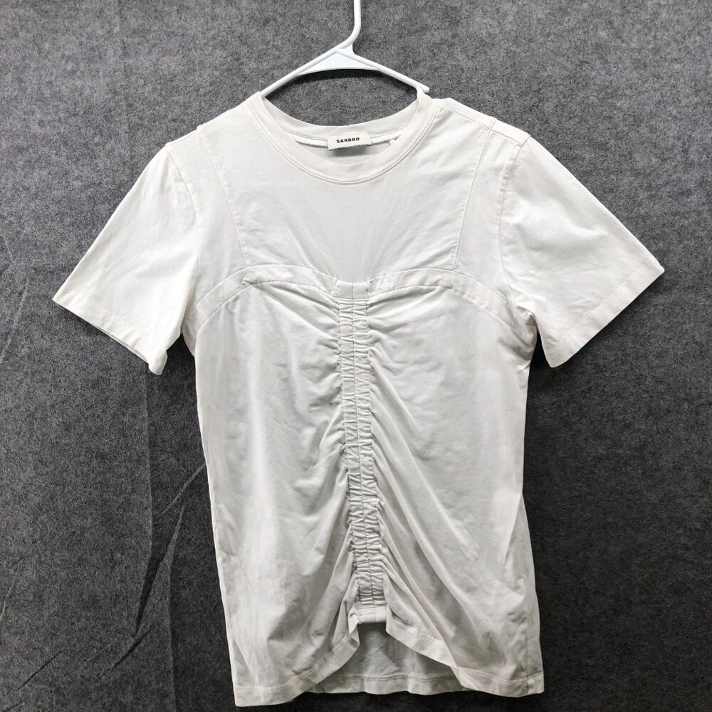 Sandro Corset Effect T Shirt Womens‎ XS/S White Short Sleeve Crewneck Ruched